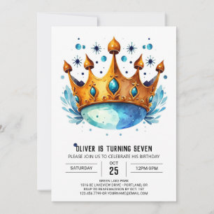 Pastel Online Prince Krona Birthday Inbjudningar