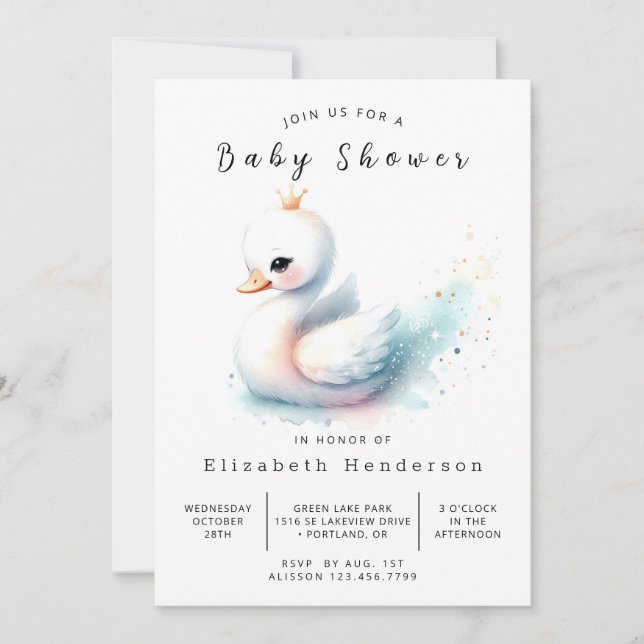 Pastel Online Svan Baby Shower Inbjudningar (Framsida)