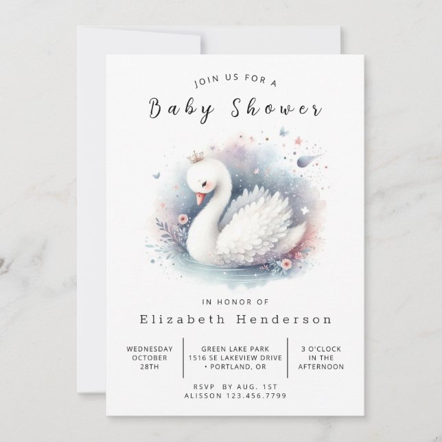 Pastel Online Svan Baby Shower Inbjudningar (Framsida)