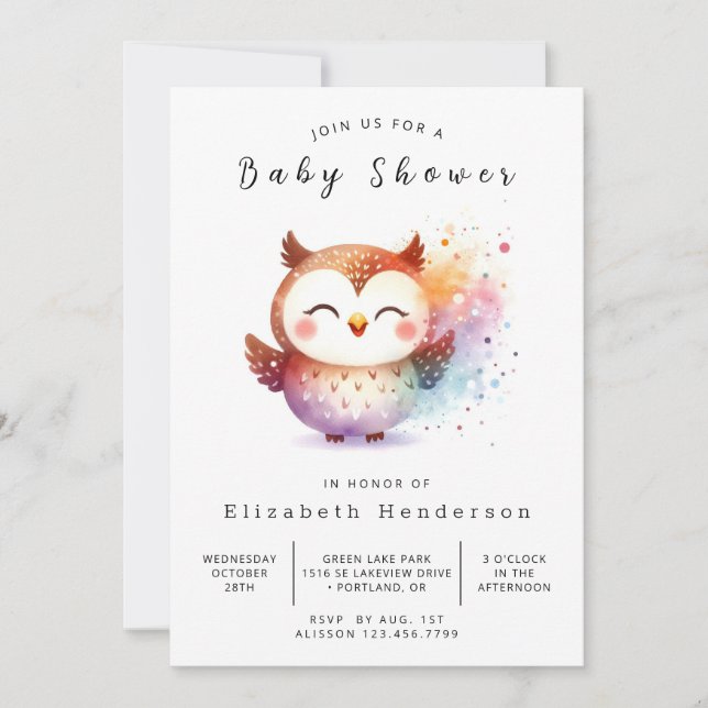 Pastel Online Uggla Baby Shower Inbjudningar (Framsida)