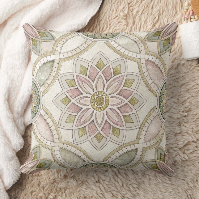Pastel Opalescent Floral Mosaic - Mandala Kudde (Filt)