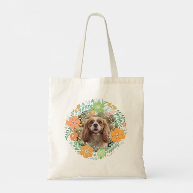 Pastel Orange Cavalier King Charles Spaniel Floral Tygkasse (Baksida)