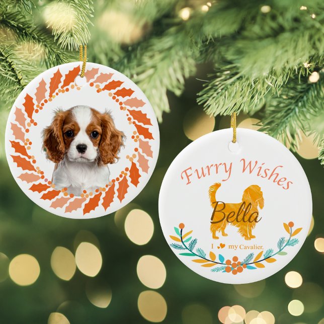 Pastel Orange Cavalier King Charles Spaniel Julgransprydnad Keramik (Skapare uppladdad)