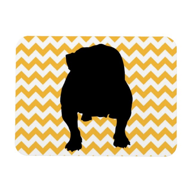 Pastel Orange Chevron med engelska Bulldog Shadow Magnet (Horisontell)