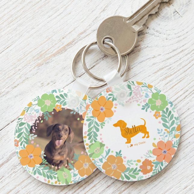 Pastel Orange Dachshund Custom Name & Photo Nyckelring (Skapare uppladdad)