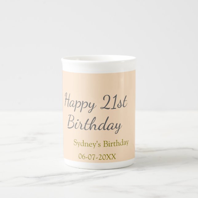 Pastel orange gray happy 21st birthday name date benporslin mugg (Framsidan)