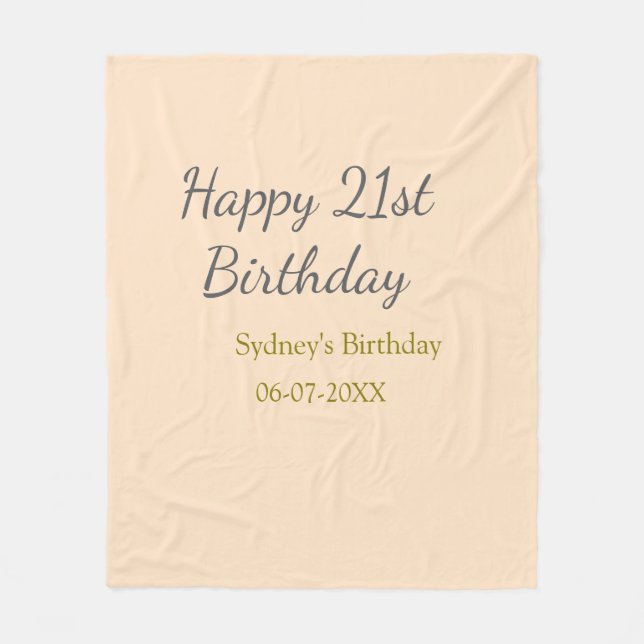Pastel orange gray happy 21st birthday name date fleecefilt (Framsidan)