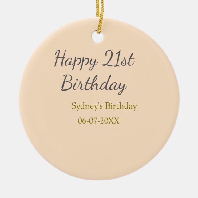 Pastel orange gray happy 21st birthday name date julgransprydnad keramik (Framsidan)