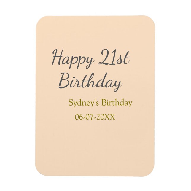 Pastel orange gray happy 21st birthday name date magnet (Vertikal)
