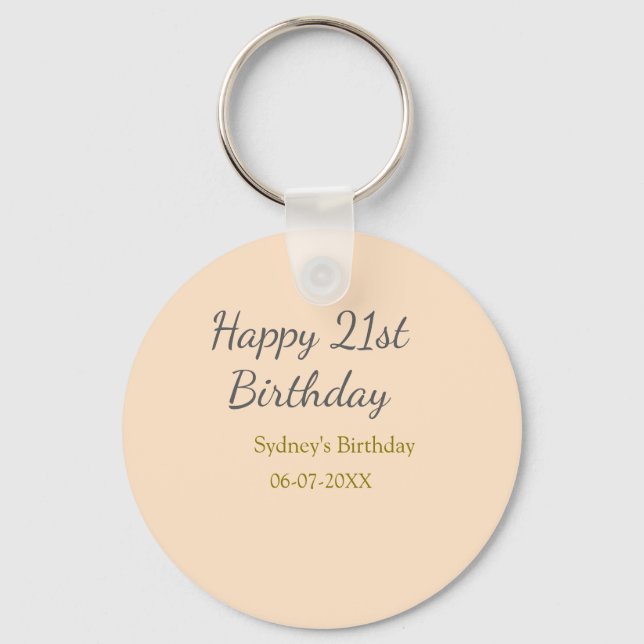 Pastel orange gray happy 21st birthday name date nyckelring (Framsida)