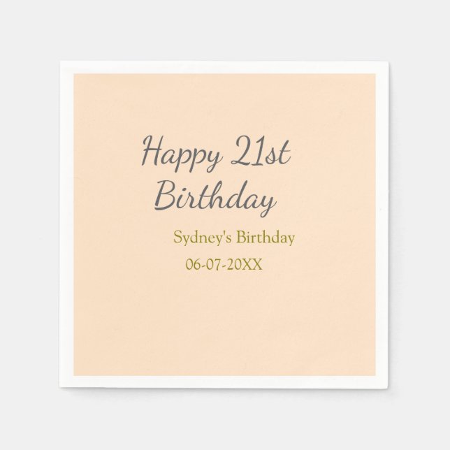 Pastel orange gray happy 21st birthday name date pappersservett (Framsidan)