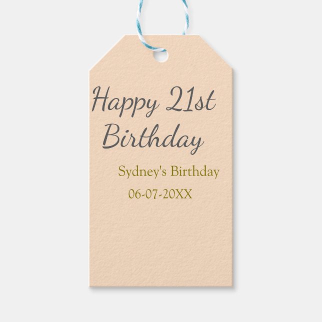 Pastel orange gray happy 21st birthday name date presentetikett (Framsidan)