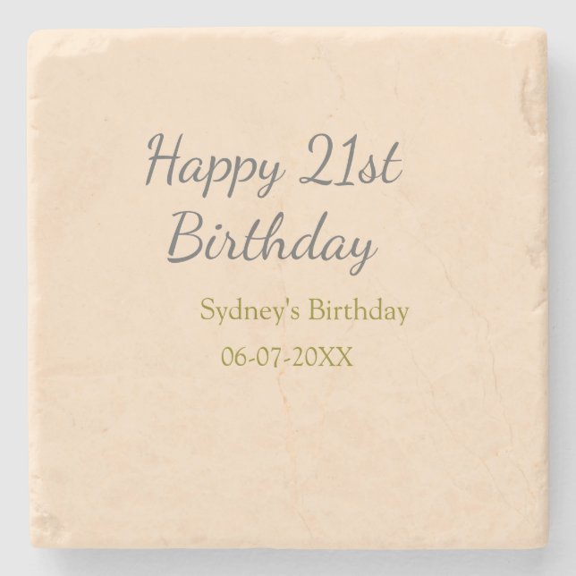 Pastel orange gray happy 21st birthday name date stenunderlägg (Framsidan)
