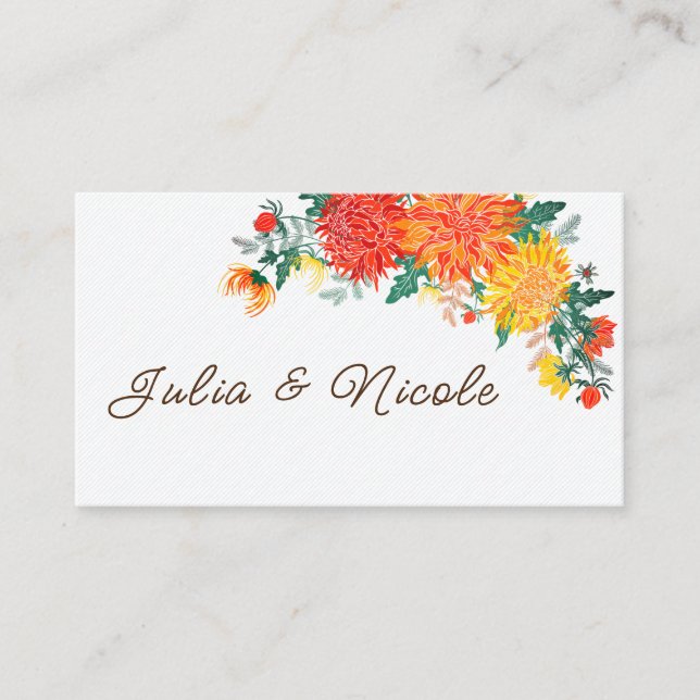 Pastel Orange Gult Vår Dahlia Flowers Bröllop Placeringskort (Framsida)