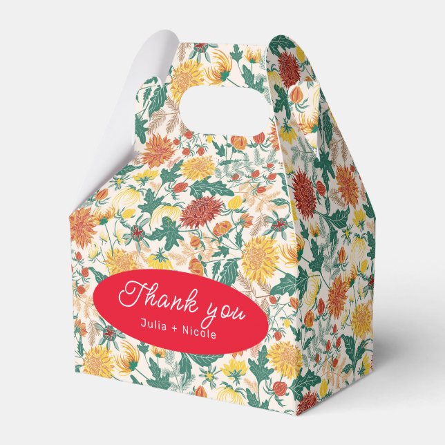 Pastel Orange Gult Vår Dahlia Flowers Bröllop Presentaskar (Framsidan Sidan)