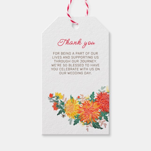 Pastel Orange Gult Vår Dahlia Flowers Bröllop Presentetikett (Framsidan)