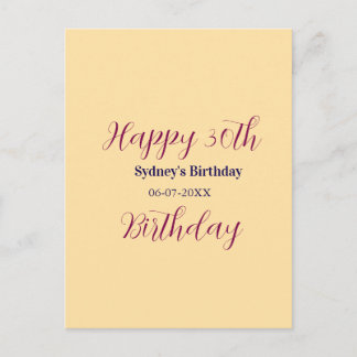 Pastel orange happy 30th birthday name date purple vykort