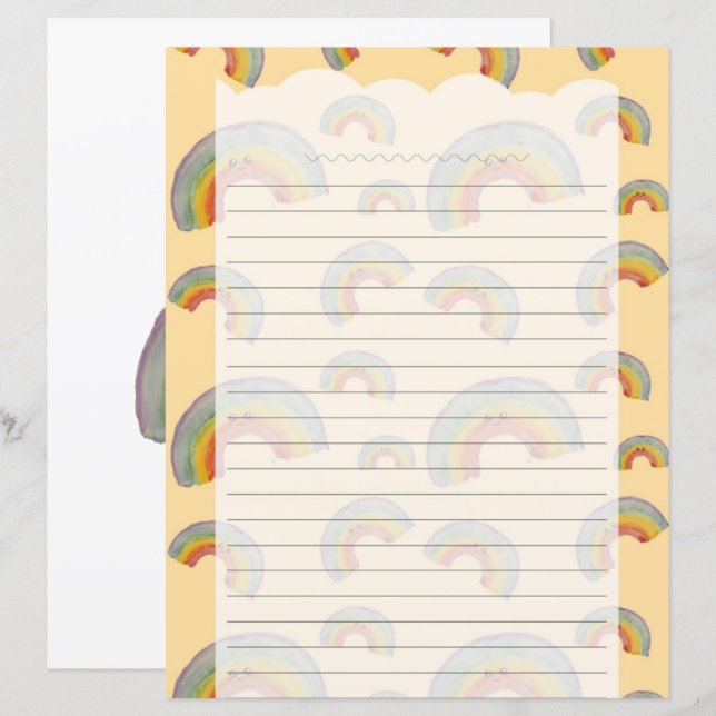 Pastel Orange Kawaii Rainbow Stationery Paper (Fram/baksida)