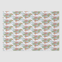 Pastel Orange Koi Fish Rosa Flower Vår Garden W