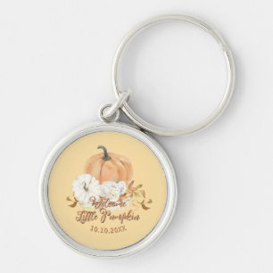 Pastel Orange Little Pumpkin Baby Shower Rund Silverfärgad Nyckelring