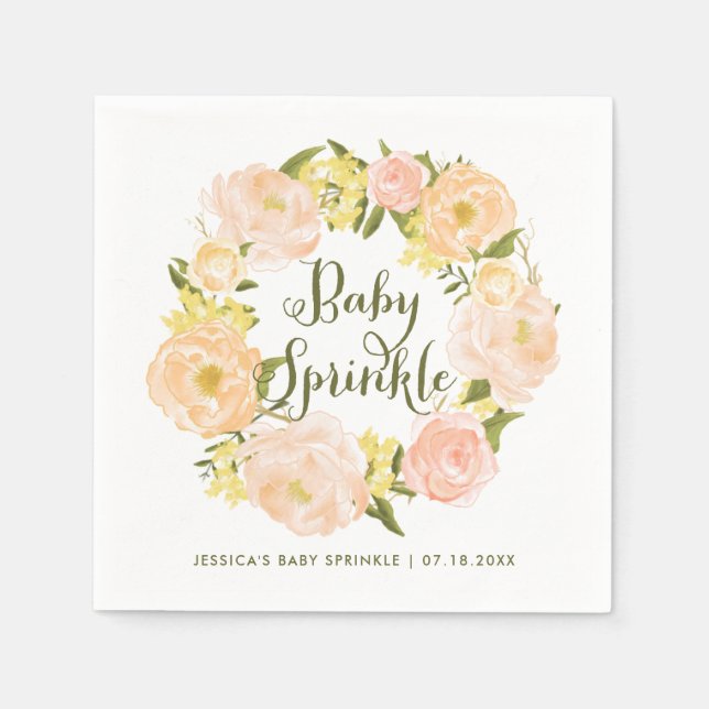 Pastel Orange Peonies Wandan Baby Sprinkle Pappersservett (Framsidan)
