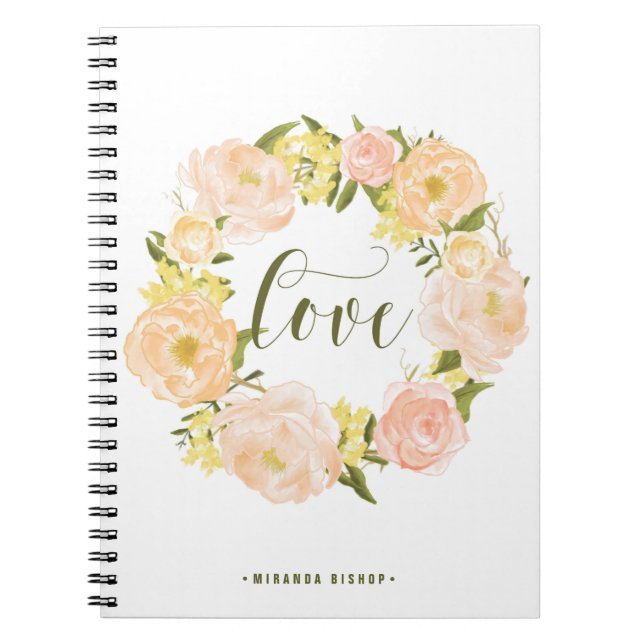 Pastel Orange Peonies Wandeans | Kärlek Lettering Anteckningsbok Med Spiral (Framsidan)