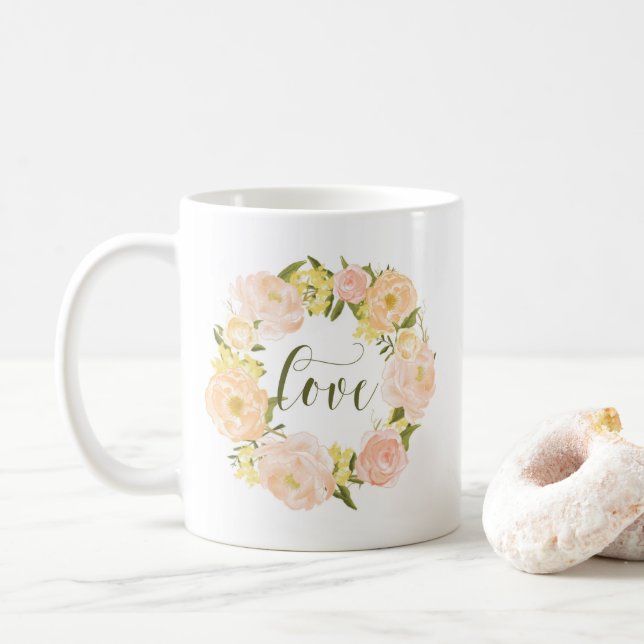 Pastel Orange Peonies Wandeans | Kärlek Lettering Kaffemugg (Med munk)
