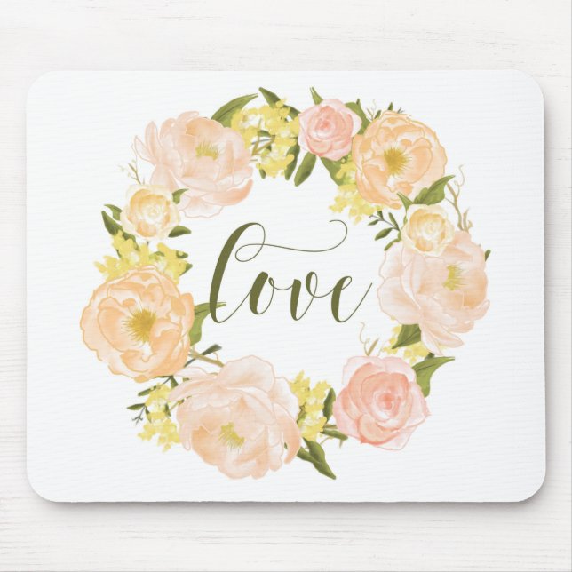 Pastel Orange Peonies Wandeans | Kärlek Lettering Musmatta (Framsidan)