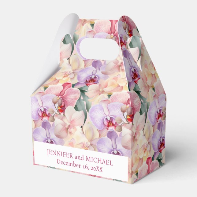 Pastel Orchids Watercolor Favor Boxes Presentaskar (Framsidan Sidan)
