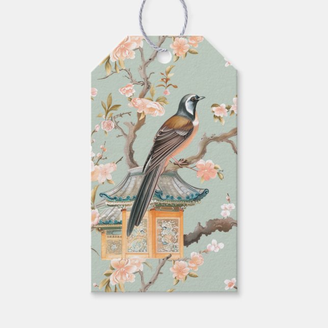 Pastel Oriental Bird and Fruit Blommars Presentetikett (Framsidan)