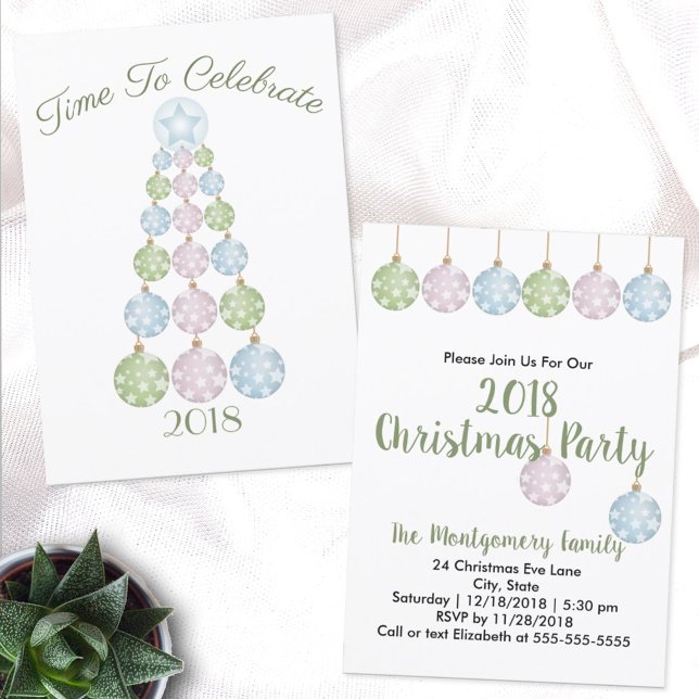 Pastel Ornaments Modern Julgran Party Inbjudningar (Skapare uppladdad)