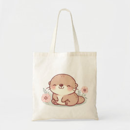 Pastel Otter Tote Bag - Kawaii Cute Desig Tygkasse