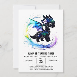 Pastel Paated Dragon Digital Girl Birthday Inbjudningar