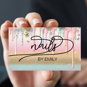 Pastel Paint Drip Nail Salon Manicurist Visitkort