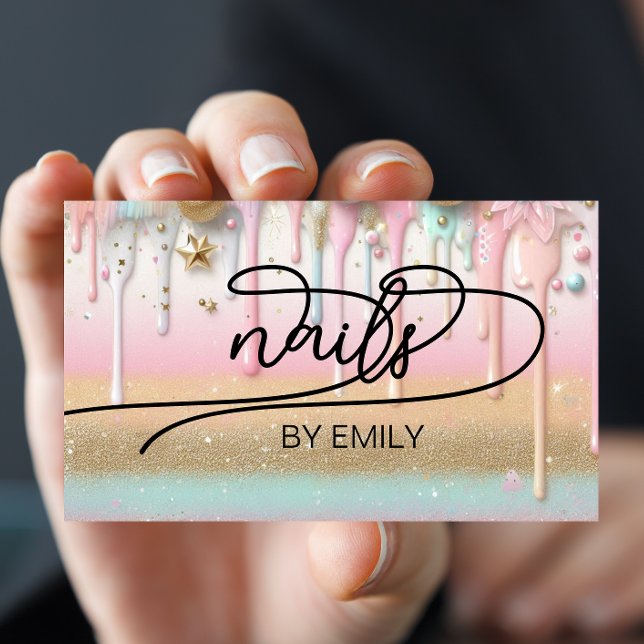 Pastel Paint Drip Nail Salon Manicurist Visitkort (Skapare uppladdad)