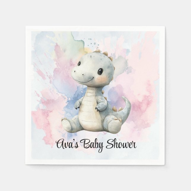 Pastel Paint Stänk Adsible Dinosaur Baby Shower Pappersservett (Framsidan)