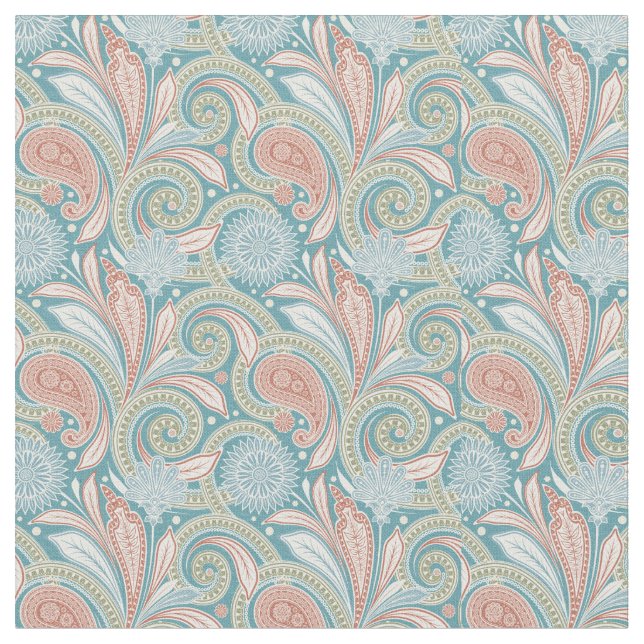 Pastel Paisley Blommigt Ljus rosa och blå Tyg (Närbild)