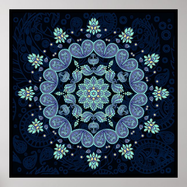 Pastel Paisley Kaleidoscope Mandala Skriv ut Poster (Framsidan)