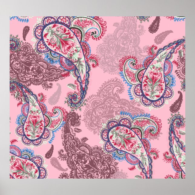 Pastel paisley, traditionell etnisk, sömlös patron poster (Framsidan)