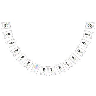 Pastel Panda Birthday Banner med bamboo, ballonger Vimplar