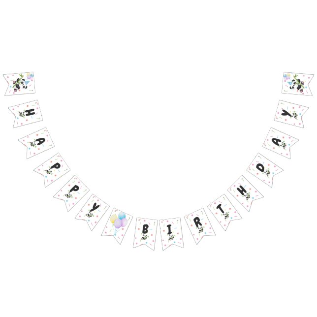 Pastel Panda Birthday Banner med bamboo, ballonger Vimplar (Alla)