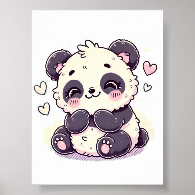 Pastel Panda Design, Soft Färg Panda Art Poster (Framsidan)