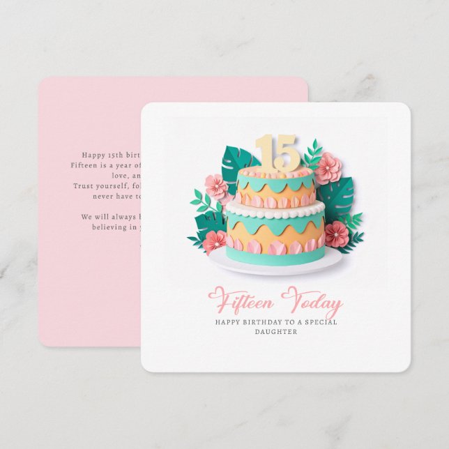 Pastel Paper-Cut Cake 15th Birthday Kort (Fram/baksida)