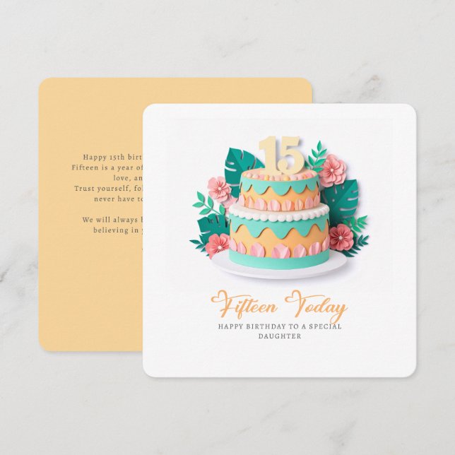 Pastel Paper-Cut Cake 15th Birthday Kort (Fram/baksida)