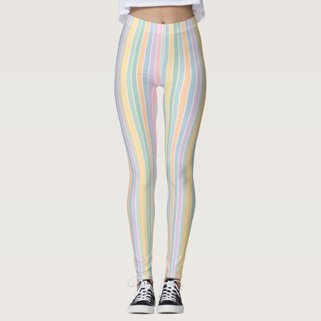 Pastel Parad - Soft Rainbow Rand Mönster Leggings (Framsida)