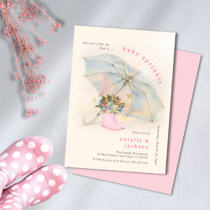 Pastel Parbrella Blommigt Rosa Boots Baby Sprinkle Inbjudningar