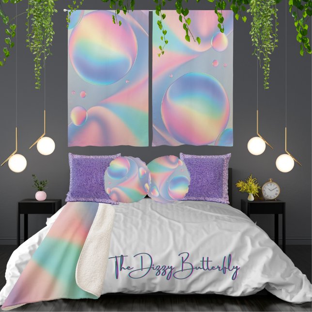 Pastel Party av bomull av regnbåge, bläddringsduka Rund Kudde (Add whimsy to the romance in the bedroom with dreamy pillows of 3D bubble art in beautiful colors.)