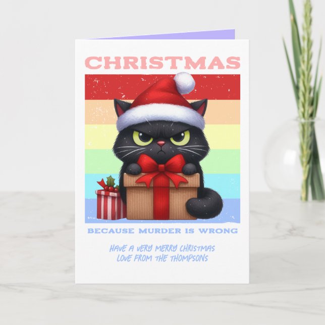 Pastel Party Panic Funny Cat Retro Christmas Photo Helgkort (Framsida)
