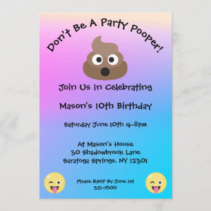 Pastel Party Pooper Emoji Birthday Inbjudan