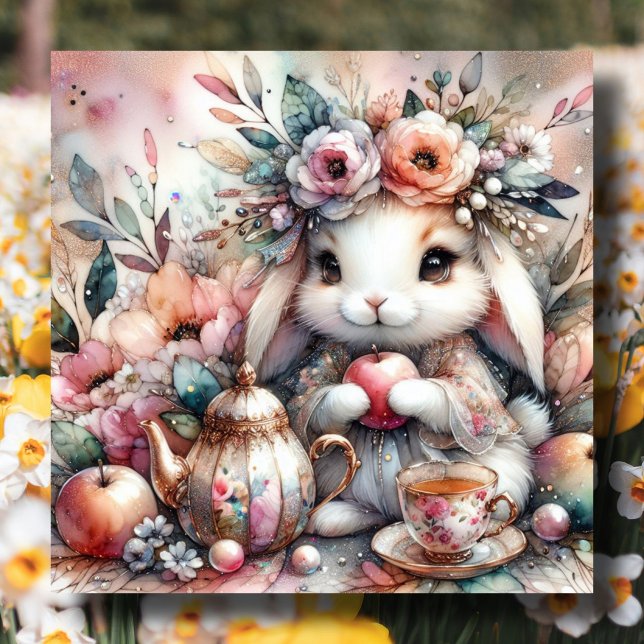 Pastel Påsk Garden Tea Party Bunny Julkort (Skapare uppladdad)